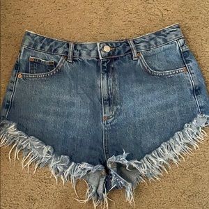Medium wash denim shorts from topshop
